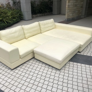 中古☆L字高級カウチソファ オットマン付き