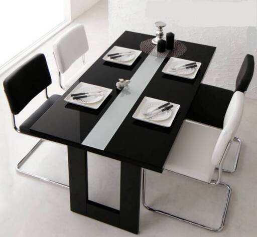 【未使用・訳アリ】ラグジュアリーダイニングテーブル・イタリアンモダンデザイン・鏡面仕上げ・ブラック・7717