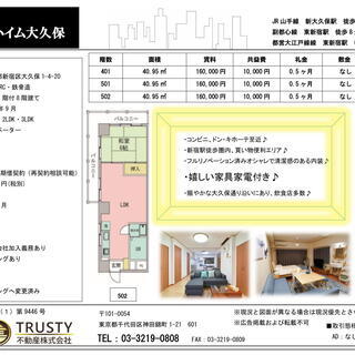 【グロウハイム大久保】 401号室 家具家電付き♪ フルリノベーション済♪の画像