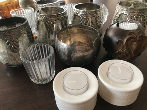 【値下げ】キャンドル　11個セット　ガラス　白陶器　ウエッジウッド容器　皿