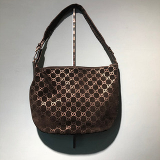 グッチ GUCCI ワンショルダーバッグ スウェード レザー GGシマ 黒  