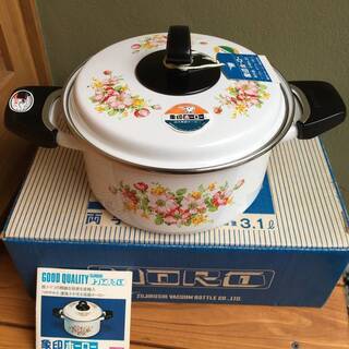 新品未使用 象印 ホーロー鍋 両手鍋 昭和レトロな花柄