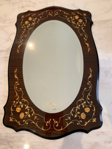 お値下げ　イタリア製　ミラー　鏡　76×47cm 壁掛け　こげ茶 /黒/ベージュ　ヨーロッパ　洋風　おしゃれ