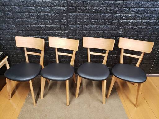 【未使用・訳アリ】おしゃれなデザインダイニングチェア・４脚セット・BR×BK・S005
