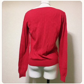 [美品✧︎C·O·L·Z·A]スカラップ パールボタン ニットカーディガン 赤の画像