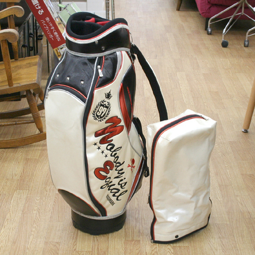 キスマーク キャディバッグ ホワイト×ブラッグ×レッド 9インチ 9型 3.5kg 6分割 合皮 カートタイプ ☆ PayPay(ペイペイ)決済可能 ☆ 札幌市 清田区 平岡