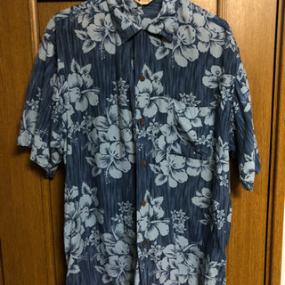 アロハシャツ 古着　メンズL 青色