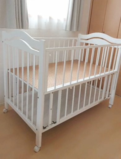 スリーピー 石崎家具 日本製ベビーベッド ホワイト ハイタイプ