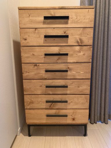 オリジナル北欧  無垢チェスト,アイアン、7drawer