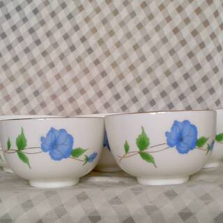 吾山窯　湯　湯呑み　湯のみ　5客　茶器　青い花の画像