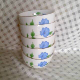 吾山窯　湯　湯呑み　湯のみ　5客　茶器　青い花の画像