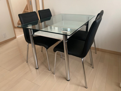 ガラスダイニングテーブル5点セット