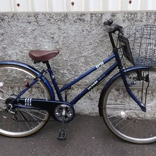 《商談成立しました》《市内配達無料》中古車　シティーサイクル　27インチ　ネイビー　６段切り替え　大きなカゴ付き