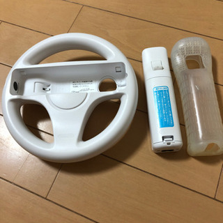 セット Wiiリモコン Wiiハンドル 白 ホワイト 任天堂純正の画像