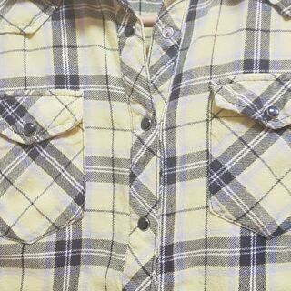 黄色チェック柄長袖シャツ　Mの画像