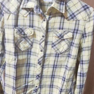 黄色チェック柄長袖シャツ　M