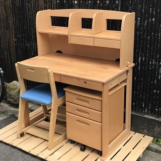 値下げしました❗️天然木　学習机　引き出し　木製チェア　セット　