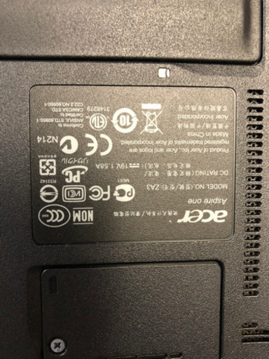 パソコン ACER ASPIRE ONE ZA3 Intel Atom CPU 2520 1.33GHz RAM 2GB Windows7