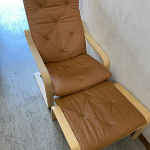 イケア　POÄNG（ポエング）壊れないソファ　オットマン付き