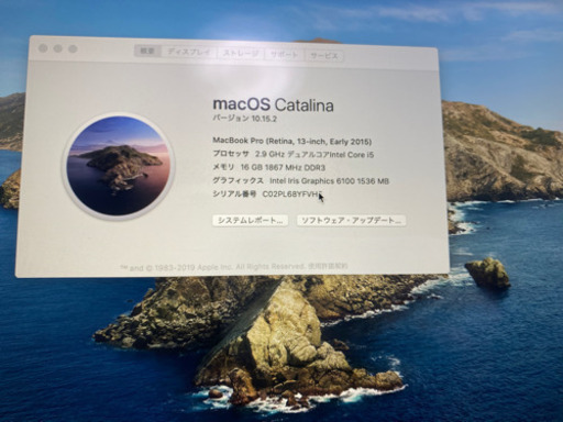 Macbook Pro 2015 13インチメモリ16GB SSD256GB