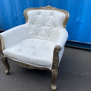 ソファ 1人掛け 1.0P チェア ホワイト×ゴールド 中古品①