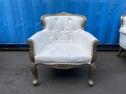 ソファ 1人掛け 1.0P チェア ホワイト×ゴールド 中古品②