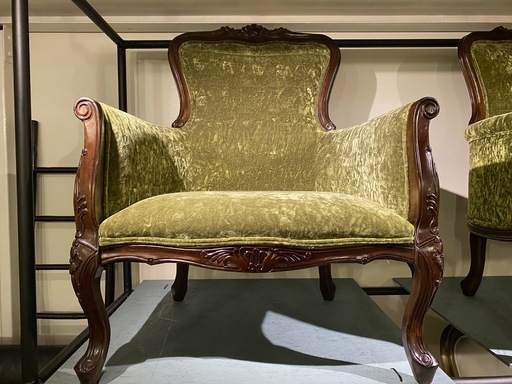 ソファ 1人掛け 1.0P チェア ハイバックチェア グリーン×ブラウン 中古品①