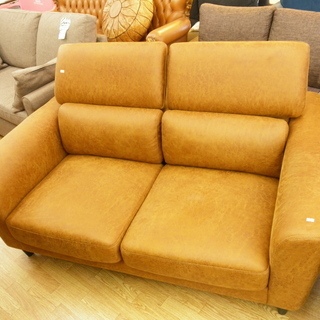 2人掛けソファ キャメルブラウン ヘッドレスト(リクライニング)付き 美