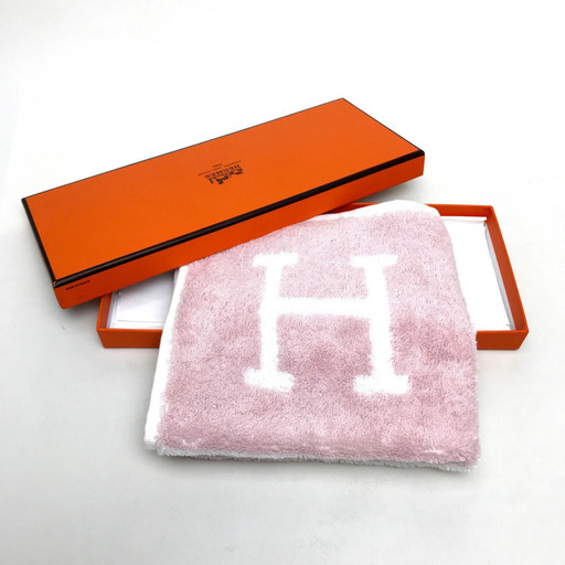 【未使用】HERMES エルメス H102192M02 ハンドタオル Hロゴ アヴァロン ベビーライン コットン ローズ×リラ キッズ
