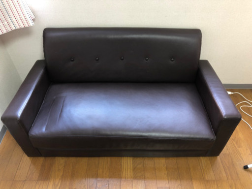 2人掛けソファー(合皮) ブラウン