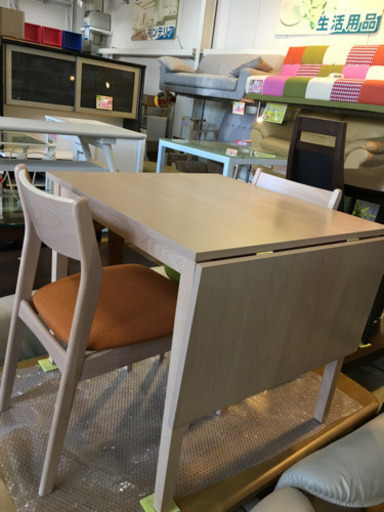 タマリビング 北欧style 伸張式 バタフライ ダイニング3点セット 天然木 ビーチ材 ウェイプ 美品