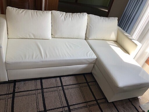 ソファベッド　L字ソファ　ニトリ　合皮　ホワイト