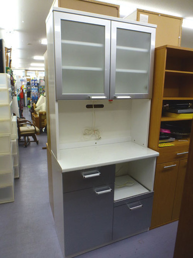 キッチンボード 食器棚 幅89cm シルバー×白 家電ボード