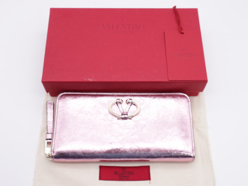 《VALENTIMWNO/ヴァレンティノロゴラウンドファスナー 長財布 》箱 袋