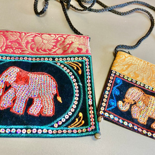 タイぜひ☆かわいい象さんの刺繍入りミニポシェット(大)！