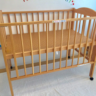 美品☆日本製 ベビーベッド 折りたたみ ハイタイプ 石崎家具