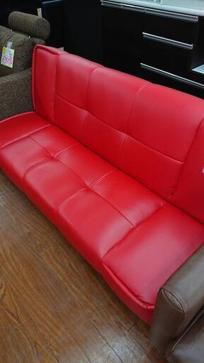 ソファベッド　ロングソファー　ソファー　赤　折り畳み　幅173cm　奥行80cm　高さ30cm（ベッド時）