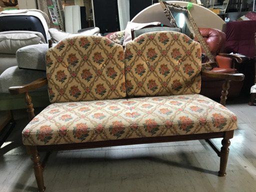 JF00466 バラ柄 2シーター アームチェア（検　コスガ　マルニ　秋田木工　カリモク　天童木工