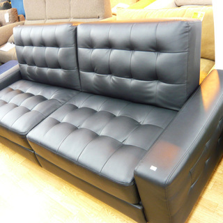 引出し収納付き ソファベッド 黒 合皮 幅190㎝ リクライニング ソファ シングルベッド　西岡店 
