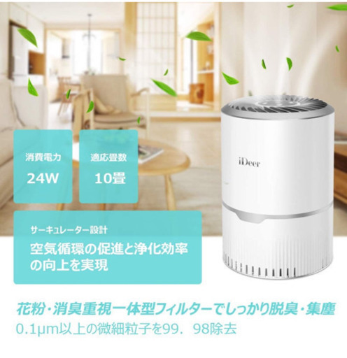 【新品未使用】空気清浄機 小型 脱臭 静音 タバコ 花粉・PM2.5対策 省エネ ホコリ除去 ②