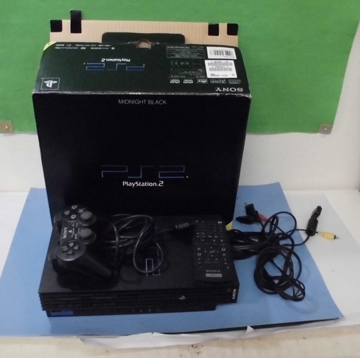JM6788)ソニー プレイステーション２ PS2 一式 コントローラー1/メモリーカード無し/DVD用リモコン付 中古品【取りに来られる方限定】