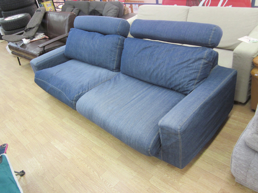 無印良品 2人掛け ソファ 幅219×奥行92×高さ84cm デニム ヘッドレスト付き ソファー 長椅子 MUJI 良品計画 ☆ PayPay(ペイペイ)決済可能 ☆ 札幌市 清田区 平岡