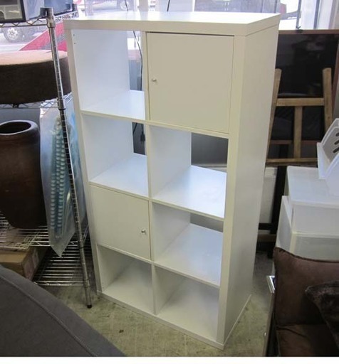 オープンシェルフ扉付き 2列4段 木製 幅76cm 白　南12条店