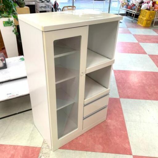 中古 店舗近送料格安 キッチンカウンター キッチン収納 キャビネット ホワイト WH 幅75cm×奥45cm×高122cm