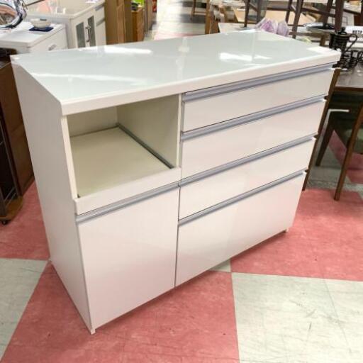 中古 店舗近送料格安 ソフトクローズ仕様 キッチンカウンター キッチン収納 ホワイト WH 幅120cm×奥51cm×高101cm
