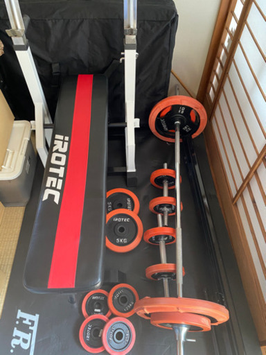 IROTEC（アイロテック） チャレンジセット /折りたたみ ベンチプレス バーベル バーベルセット ダンベル 筋トレ トレーニング器