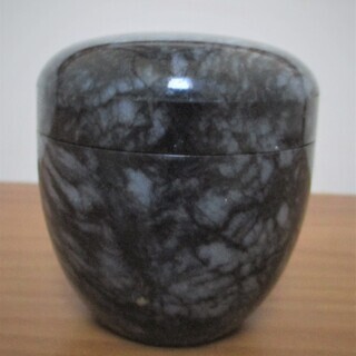 【未使用品茶道具棗】大理石棗　ブラックグレーのマーブルの画像