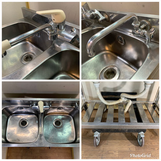 業務用 ステンレス 2層シンク流し台 蛇口付き 店舗 飲食店 