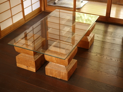 kaja 古木　一点ものガラスローテーブル