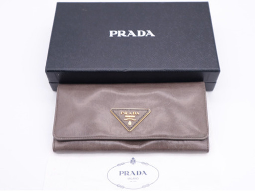 《PRADA/二つ折り長財布》Sランク ダメージ加工 グレー 箱 新品 未使用品